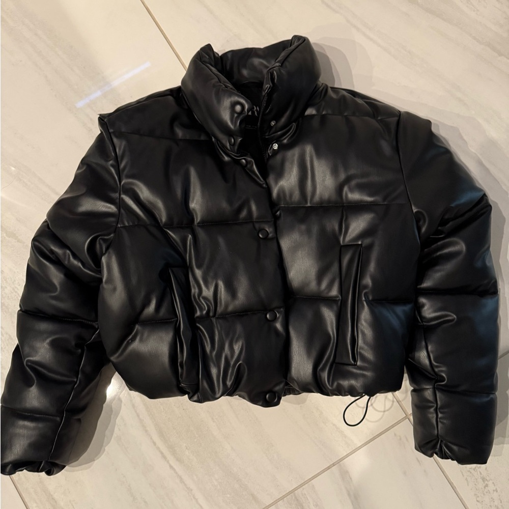 Zara Black Bomber Jacket with Cropped Design and High Collar
